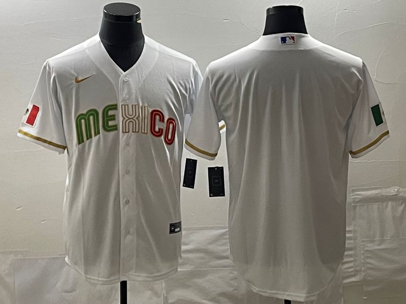 Men 2023 World Cub Mexico Blank White gold Nike MLB Jersey->more jerseys->MLB Jersey